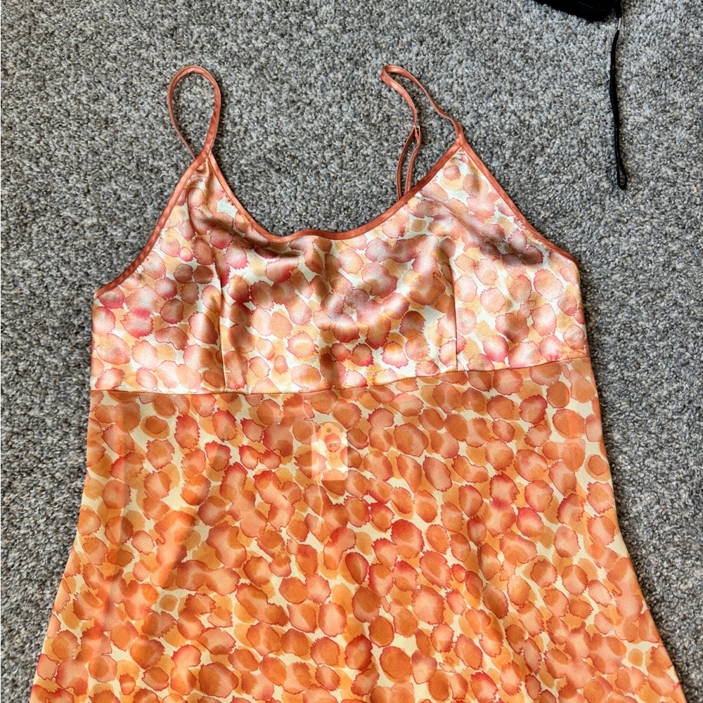 Vintage Y2K Elegant Orange Patterned Mini Slip Dress - Picture 2 of 11